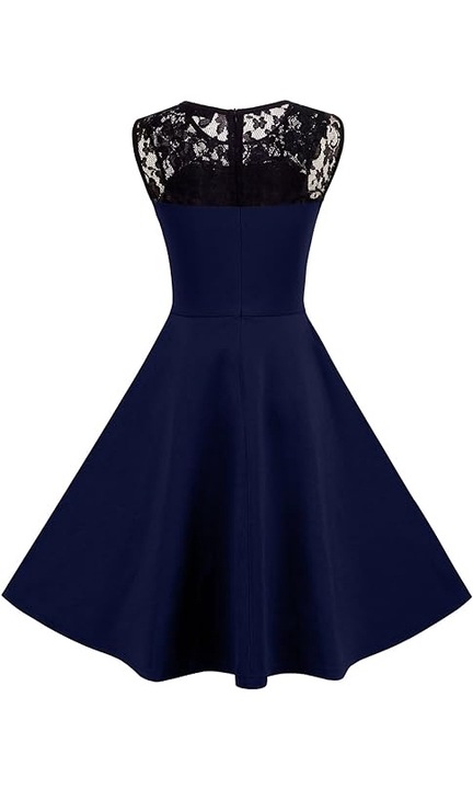 Női elegáns ruha, csipkés, ujjatlan, M-es méretű, sötétkék