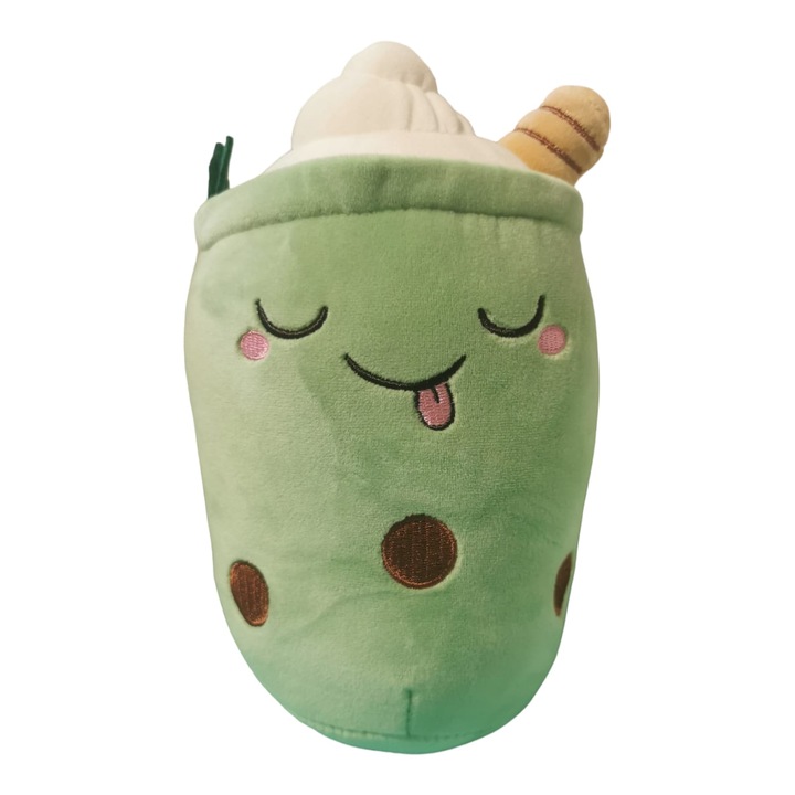 Jucarie de plus Boba milk tea, 22 cm, Verde, cu ochii inchisi