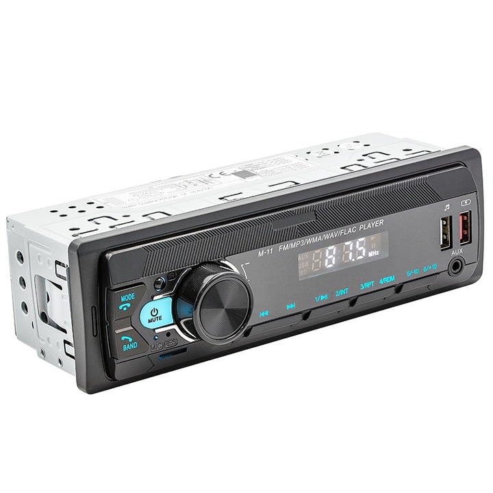 Автомобилно радио MP3 плейър, 4x45w, Bluetooth, SD карта, U диск, AUX, поддръжка на USB музикален плейър/MP3/WMA/WAV/FLAC/APE, LED дисплей, TOIITKQ, 7 вида светлини, черен