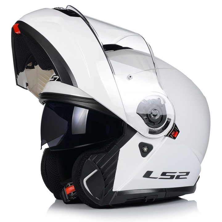 Мотоциклетна каска, LS2 FF908 Strobe II, бяла, UV защита, сгъваема, ABS, ECE 22.06, S 55-56 см