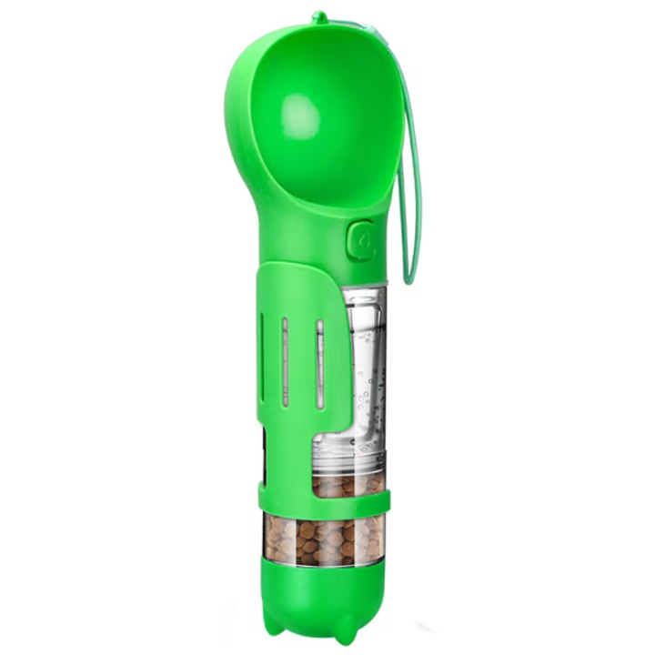 Sticla portabila pentru caini si pisici, 3 in 1, Apa, Mancare, Saci igienici si lopatica, multifunctionala, 500 ml