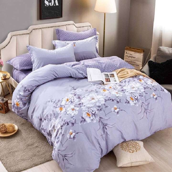 Set Lenjerie de Pat Dublu, Model 53575, Finet, 6 Piese, Cearsaf pat cu elastic