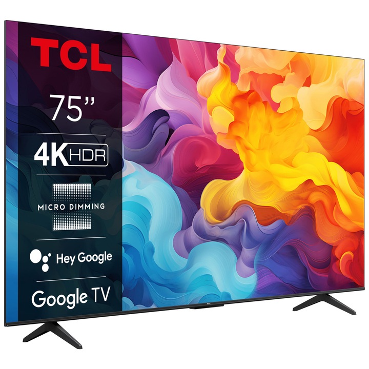 TCL LED TV 75V6B, 189 cm, Smart Google TV, 4K Ultra HD, E energiaosztály