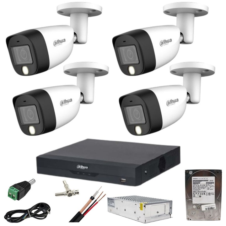 Система за наблюдение Dahua 4 камери 5MP Dual Light IR 20m WL 20m DVR 4 канала с включени аксесоари и 1TB HDD