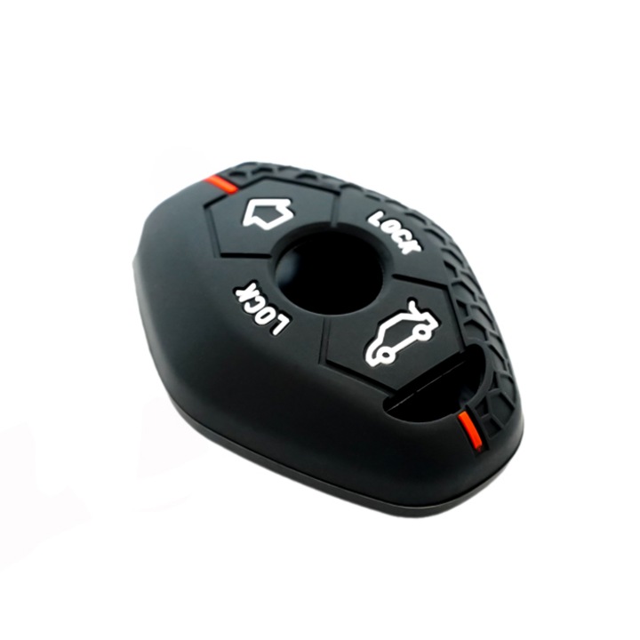 Husa Cheie Auto tip BMW, EHS E-Husa®, din silicon negru matrix cu dunga rosie
