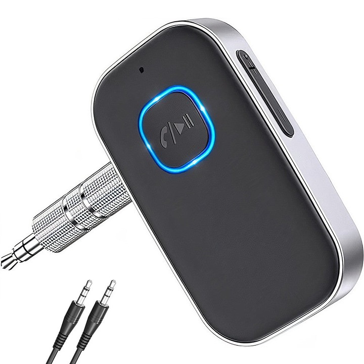 Adaptor Bluetooth 5.4 LAGATO®, Receiver Audio AUX 3.5mm, Jack 3.5mm, transmitator auto pentru orice tip de Masina, Boxe, Casti, orice sistem audio, Portabil, compatibil cu orice Device, Cablu Type-C, Negru