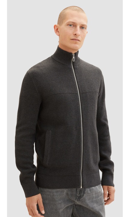 Férfi kardigán TOM TAILOR, 6361, pamut, Sötétszürke