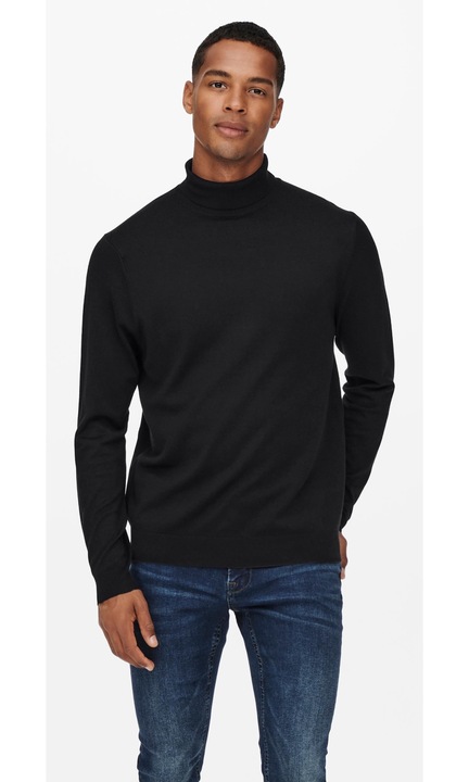 ONLY & SONS galléros pulóver, 5619, Textil, Fekete