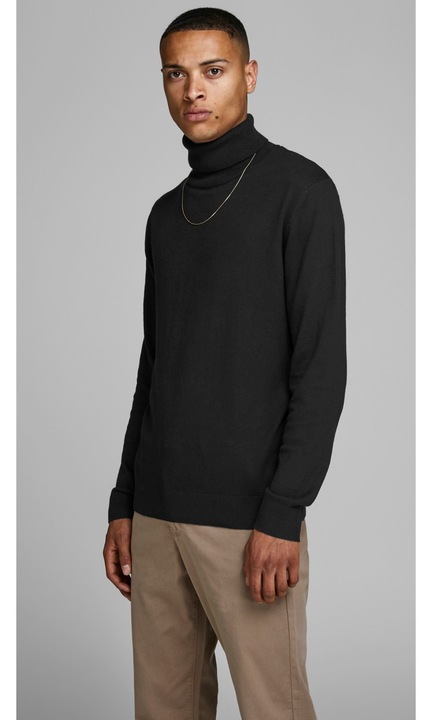 Jumper gallérral JACK & JONES, 4297, pamut, Fekete