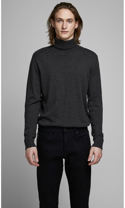 Jumper gallérral JACK & JONES, 4297, pamut, Sötétszürke