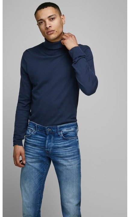 Jumper gallérral JACK & JONES, 4297, pamut, Sötétkék