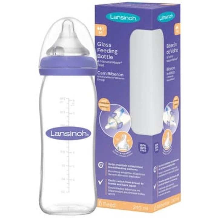 Biberon bebelusi, Lansinoh, sticla/silicon, 240 ml, Multicolor
