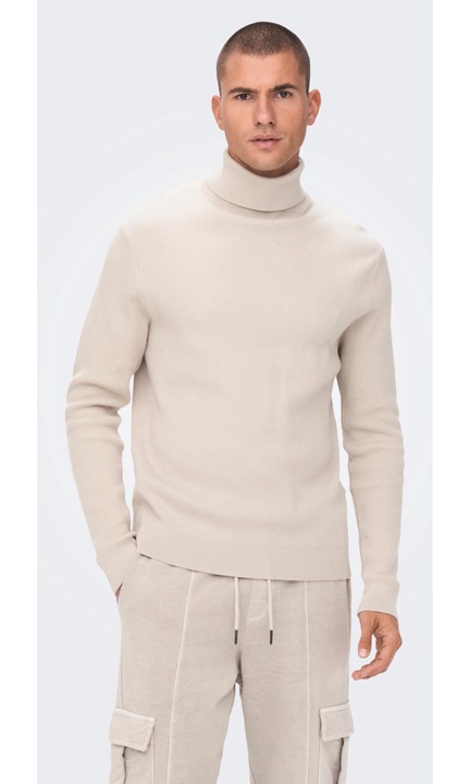 Férfi pulóver ONLY & SONS, 6422, pamut, Világosbézs, 2XL