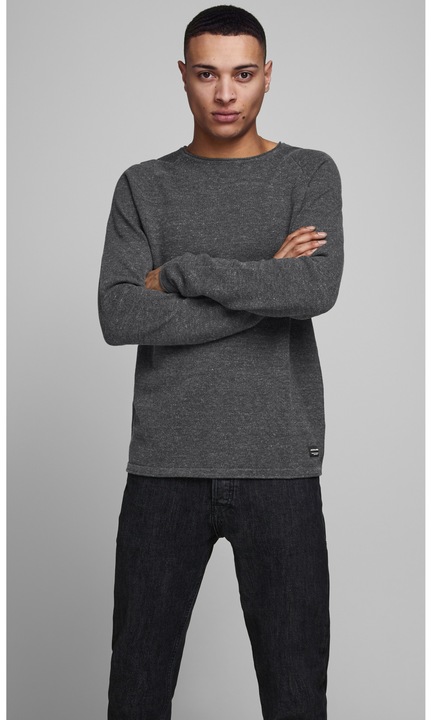 JACK & JONES férfi pulóver, 161063, pamut, M INTL, sötétszürke
