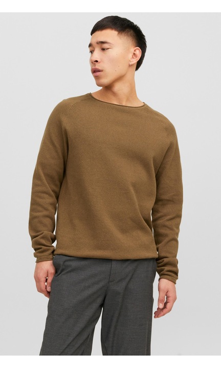 JACK & JONES férfi pulóver, 161073, pamut, S INTL, homokbarna
