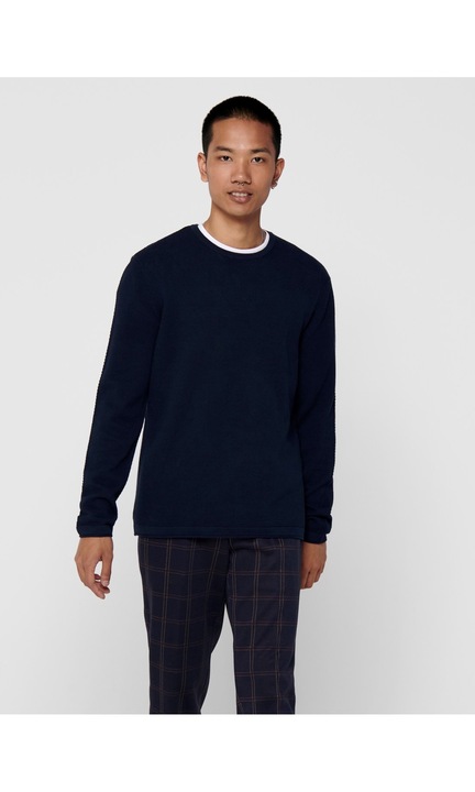 Férfi pulóver ONLY & SONS, 4421, pamut, Tengerészkék