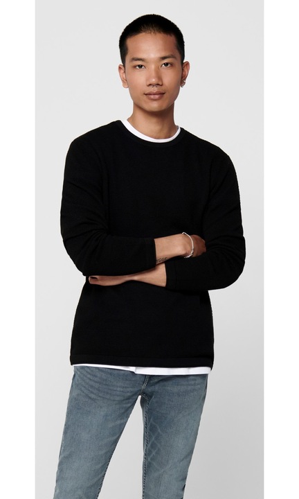 Férfi pulóver ONLY & SONS, 4421, pamut, Fekete