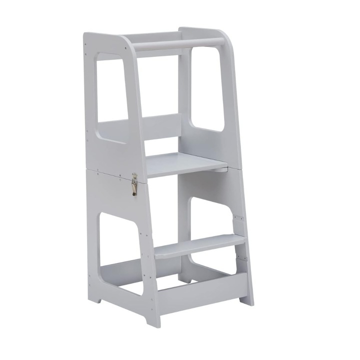 Монтесори образователна кула KYWAI, Сгъваема, Трансформируема в маса и стол, 90x40x40 см, Сив