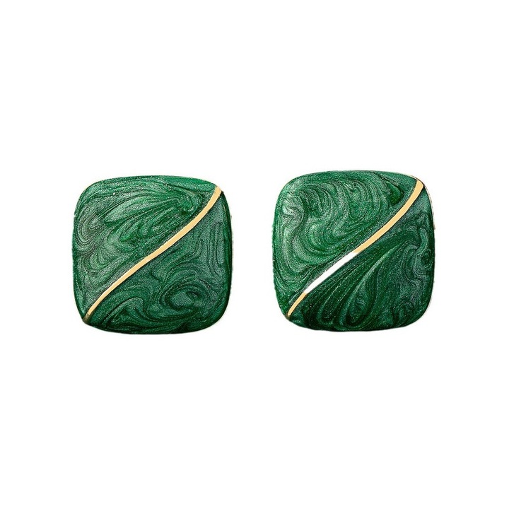 Szögletes fülbevaló, zománcozott/ötvözet, zöld, 2,3cm