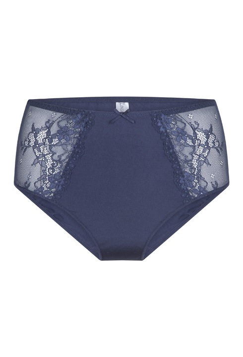 LingaDore, Chiloti cu talie inalta si insertii de dantela, Albastru inchis, 5XL