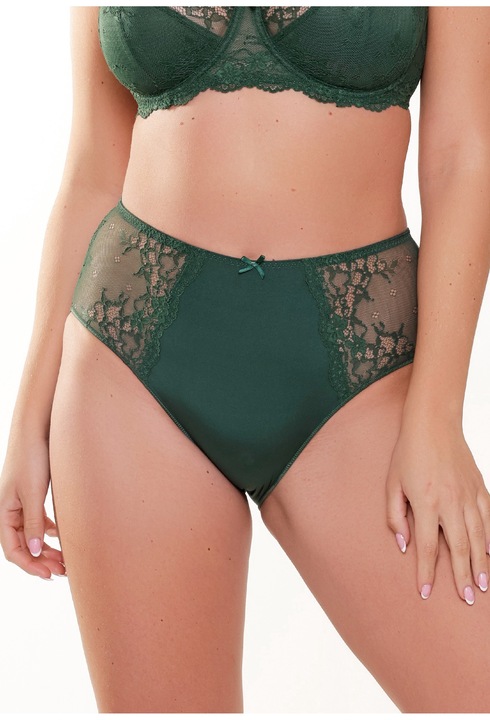 LingaDore, Chiloti cu talie inalta si insertii de dantela, Verde padure, M