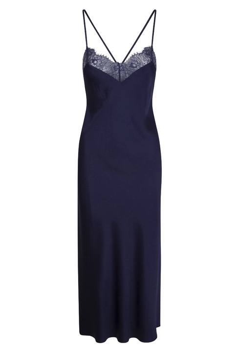 LingaDore, Camasa de noapte de satin cu detalii de dantela, Albastru, 2XL