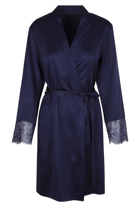 LingaDore, Halat de satin cu detalii de dantela, Albastru