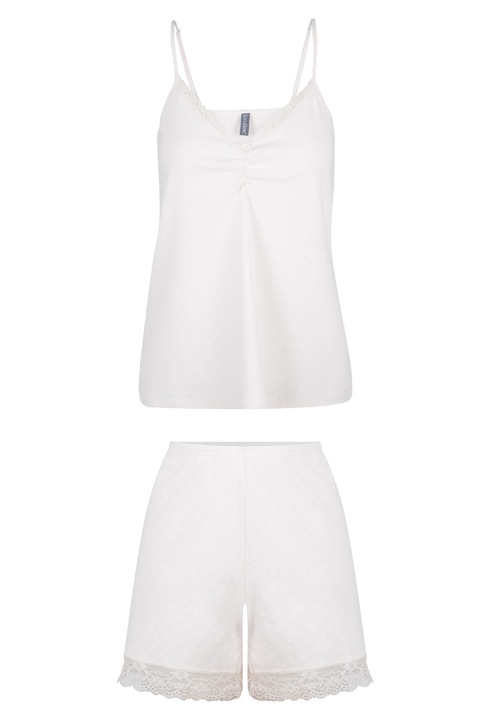 LingaDore, Pijama cu decolteu in V si insertii de dantela, Crem