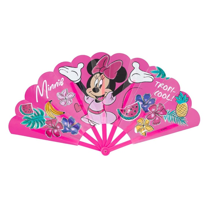 Shopiens fukszia gyereklegyező, Minnie mintával és trópusi gyümölcsökkel, 24 cm