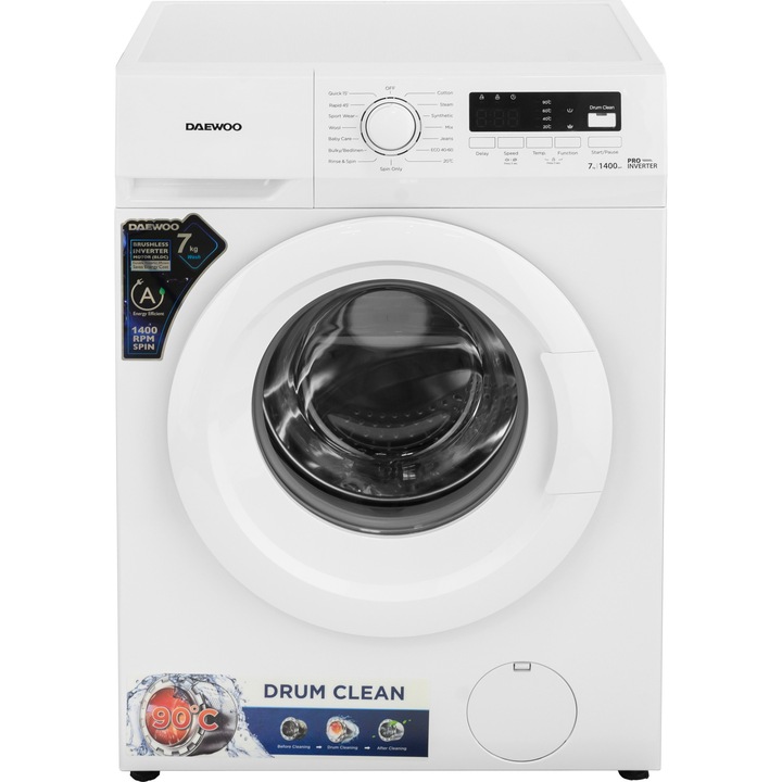 Пералня Slim Daewoo DWD-FV2021-4-Slim, 7 кг, 1400 об/мин, Инверторен мотор, Клас А, Бял