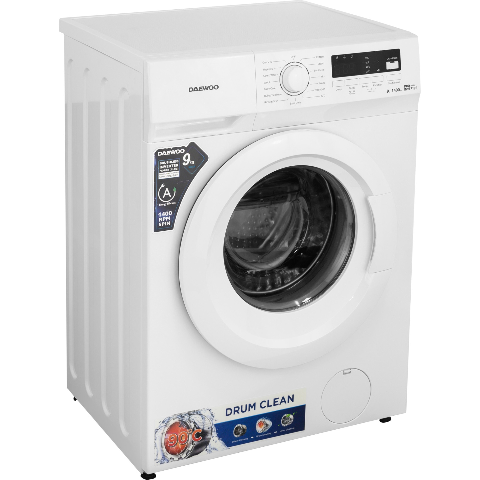 Masina de spalat rufe Slim Daewoo DWD-FV9021-4-Slim, 9 kg, 1400 rpm, Motor inverter, Clasa A, Alb