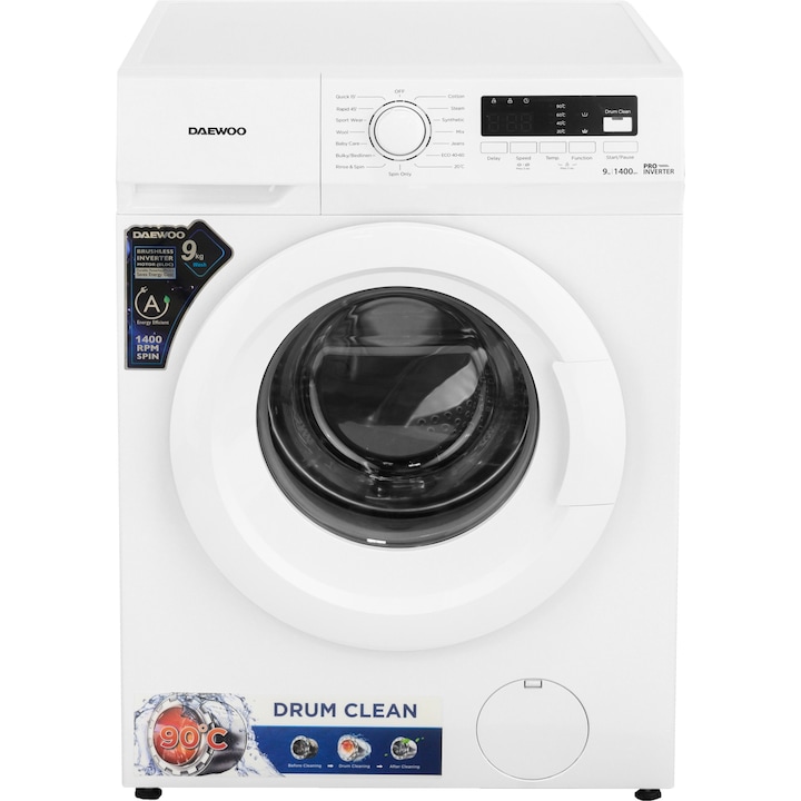 Пералня Slim Daewoo DWD-FV9021-4-Slim, 9 кг, 1400 об/мин, Инверторен мотор, Клас А, Бял