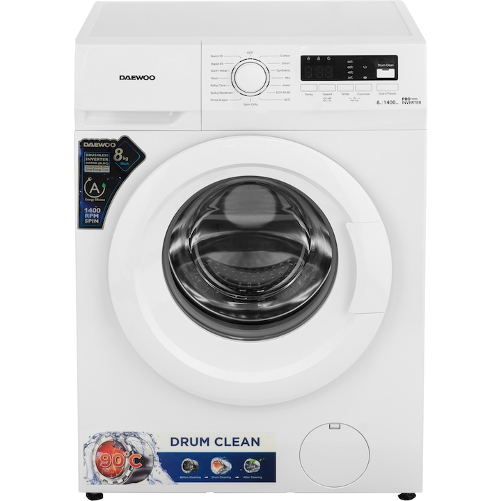 Пералня Slim Daewoo DWD-FV5021-4-Slim, 8 кг, 1400 об/мин, Инверторен мотор, Клас А, Бял