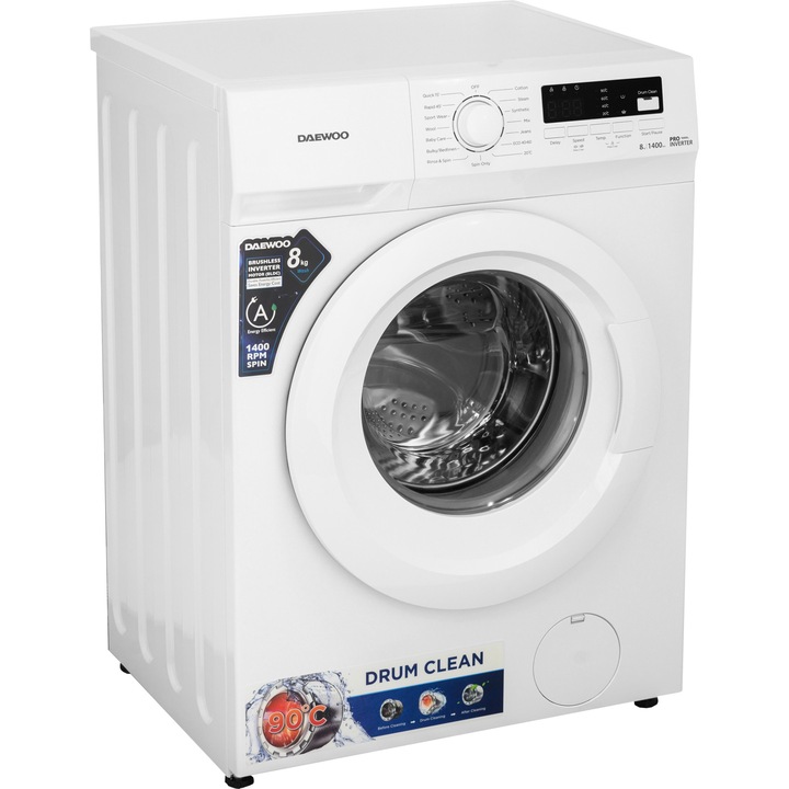 Masina de spalat rufe Slim Daewoo DWD-FV5021-4-Slim, 8 kg, 1400 rpm, Motor inverter, Clasa A, Alb
