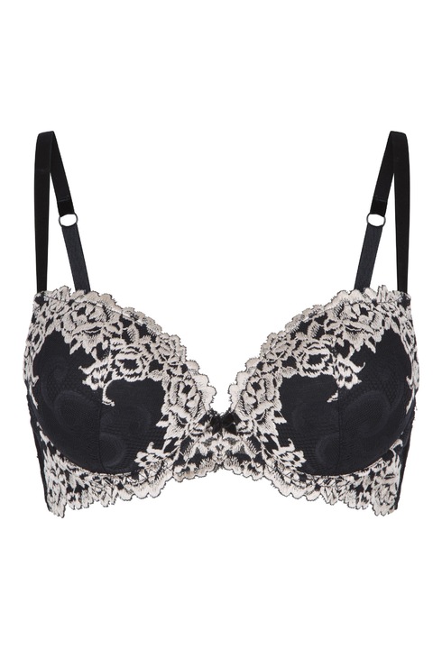 LingaDore, Sutien push-up cu broderie florala, Negru