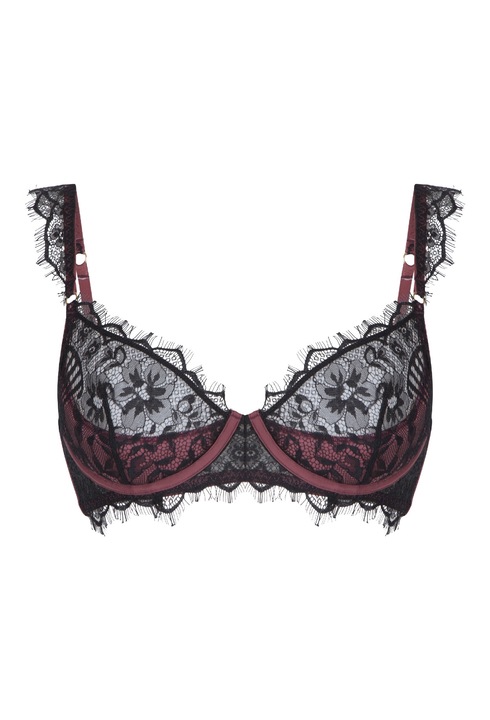 LingaDore, Sutien fara burete cu garnituri de dantela, Rosu/Negru