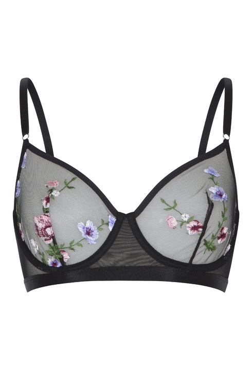 LingaDore, Sutien fara burete cu broderie florala, Negru