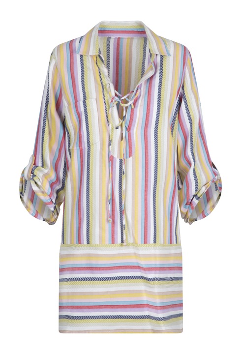 LingaDore, Rochie-tunica de plaja in dungi, cu guler ascutit, Multicolor