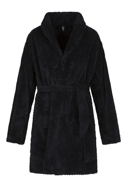 LingaDore, Halat de baie cu buzunare laterale si cordon in talie, Negru