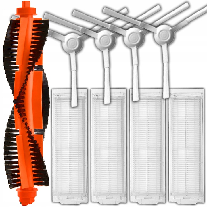 Комплект от 9 аксесоара NewEvo, съвместими с Xiaomi Viomi V2, V3, V2 Pro, V3 Pro, Viomi V-RVCLM21B, Xiaomi Mijia STYJ02YM, Xiaomi Mi Robot Vacuum Mop Pro, Viomi SE, 1 барабанна четка, 4 странични четки, 4 Hepa филтъра