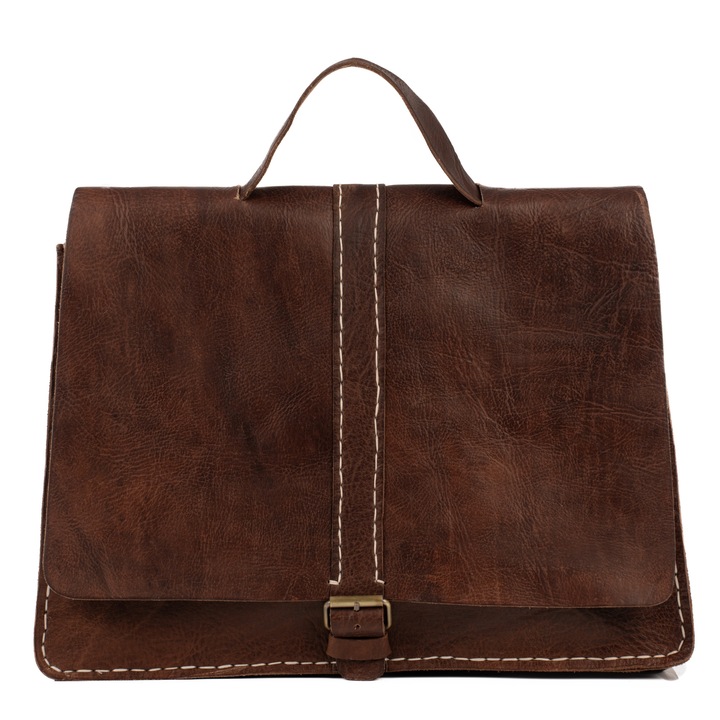 Geanta Messenger Vintage Meknes, din piele naturala full grain, maro, 39x26x10 cm