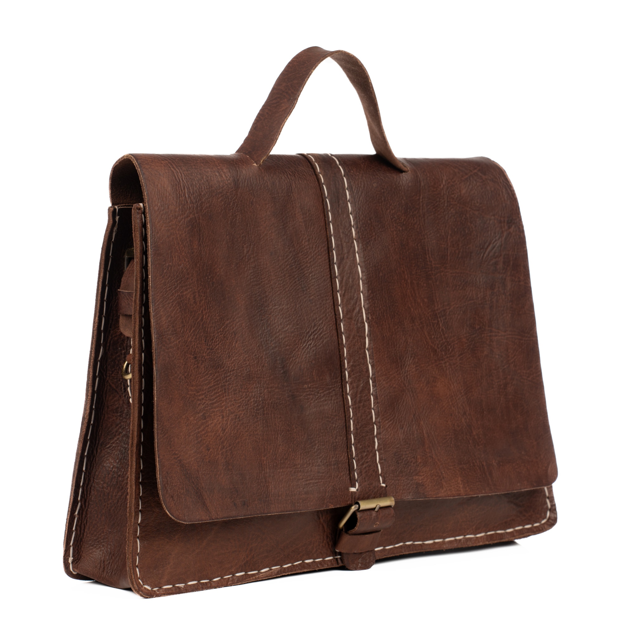 Geanta Messenger Vintage Meknes, din piele naturala full grain, maro, 39x26x10 cm