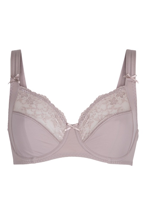 LingaDore, Sutien cu acoperire completa si garnituri din dantela, Maro taupe/Bej