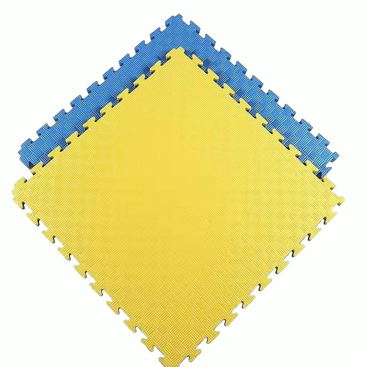 Детски килим EVA XXL, PROCART, 100x100 см, дебелина 2 см, двустранно, жълто/синьо