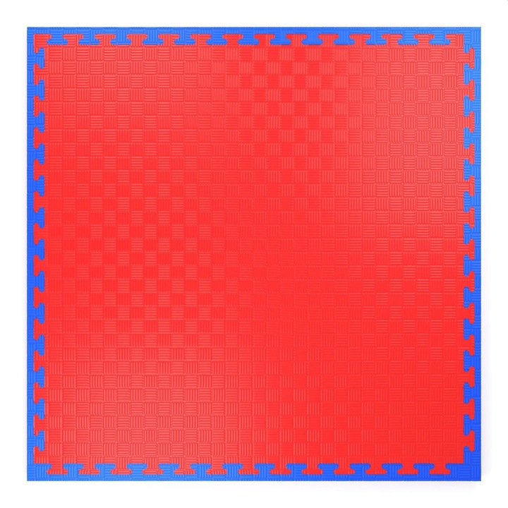 Covor puzzle XXL spuma EVA, PROCART, 100x100 cm, grosime 2 cm, 2 fete rosu albastru