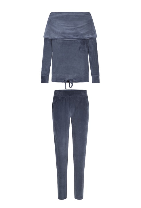 LingaDore, Pijama de velur cu decolteu drapat, Gri