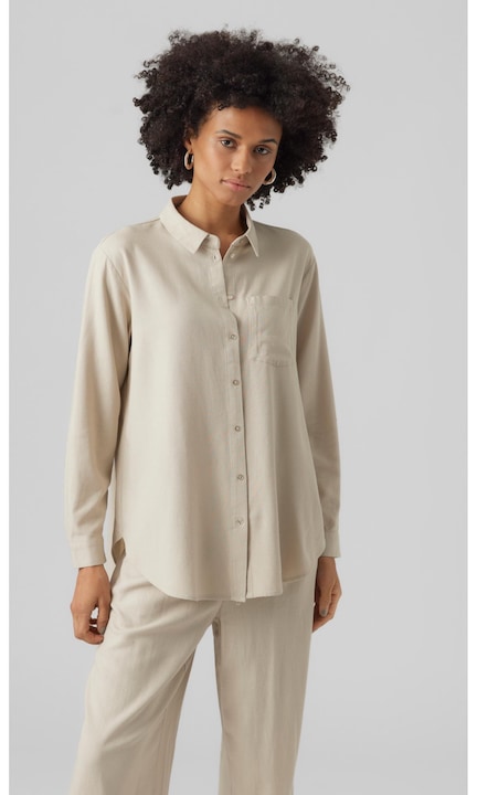 Kiszélesedő vászonblúz, hosszú ujjú VMMYMILO, Világosbézs