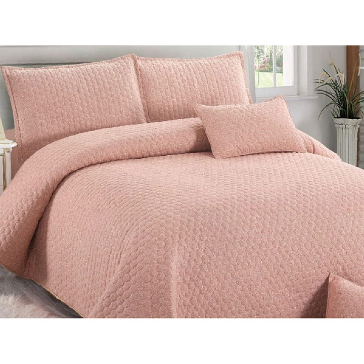 Капитониран комплект шалте и калъфка, 5 части, East Comfort, модел 27587, за легло за 2 души, 220 х 240 см, Пудрово розово