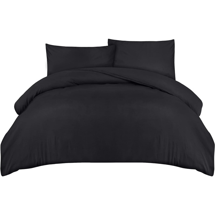 Lenjerie de pat, Utopia Bedding, 200 x 200 cm, Set 3 piese - husa plapuma cu 2 fete de perna (50 x 75 cm), Negru