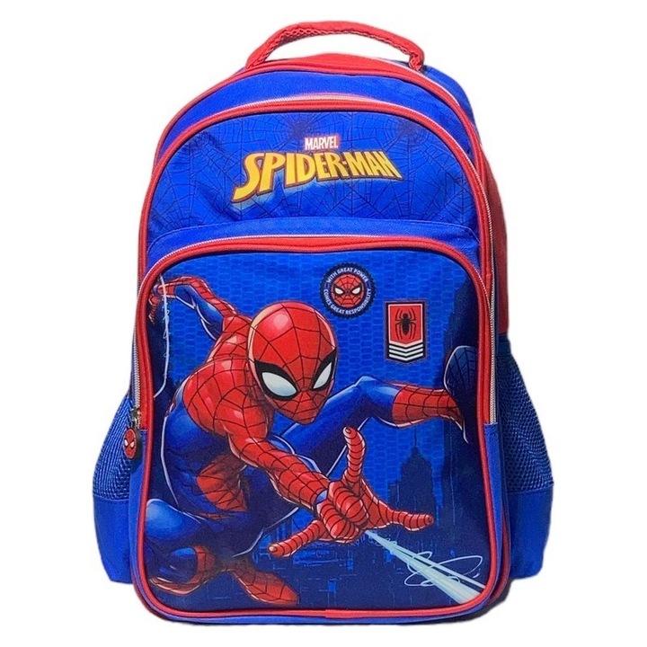 Gyerek hátizsák, 42x27x22 cm, három rekesszel, többszínű, megerősített és állítható pántokkal, Spiderman,